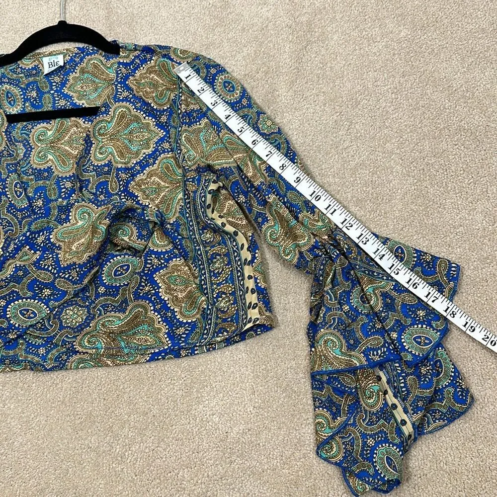 Ble Resort Collection Greece Crepe Luxury Beach Boho Wrap Top Tie Front Small* - Image 6