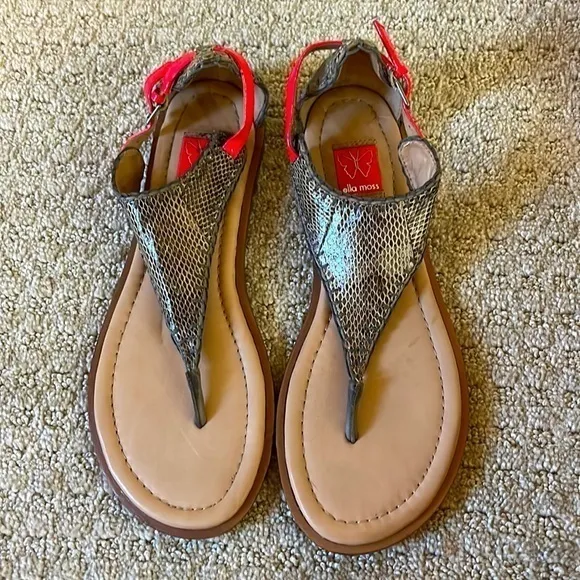 Ella Moss Snakeskin Sandals with Neon Pink Ankle Strap - Image 2