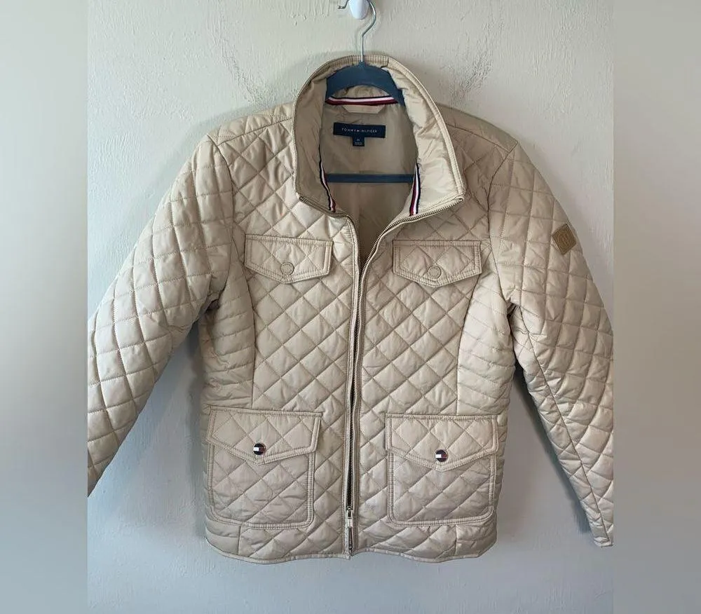 Tommy Hilfiger cream  quilted zip-up jacket size M - Image 8