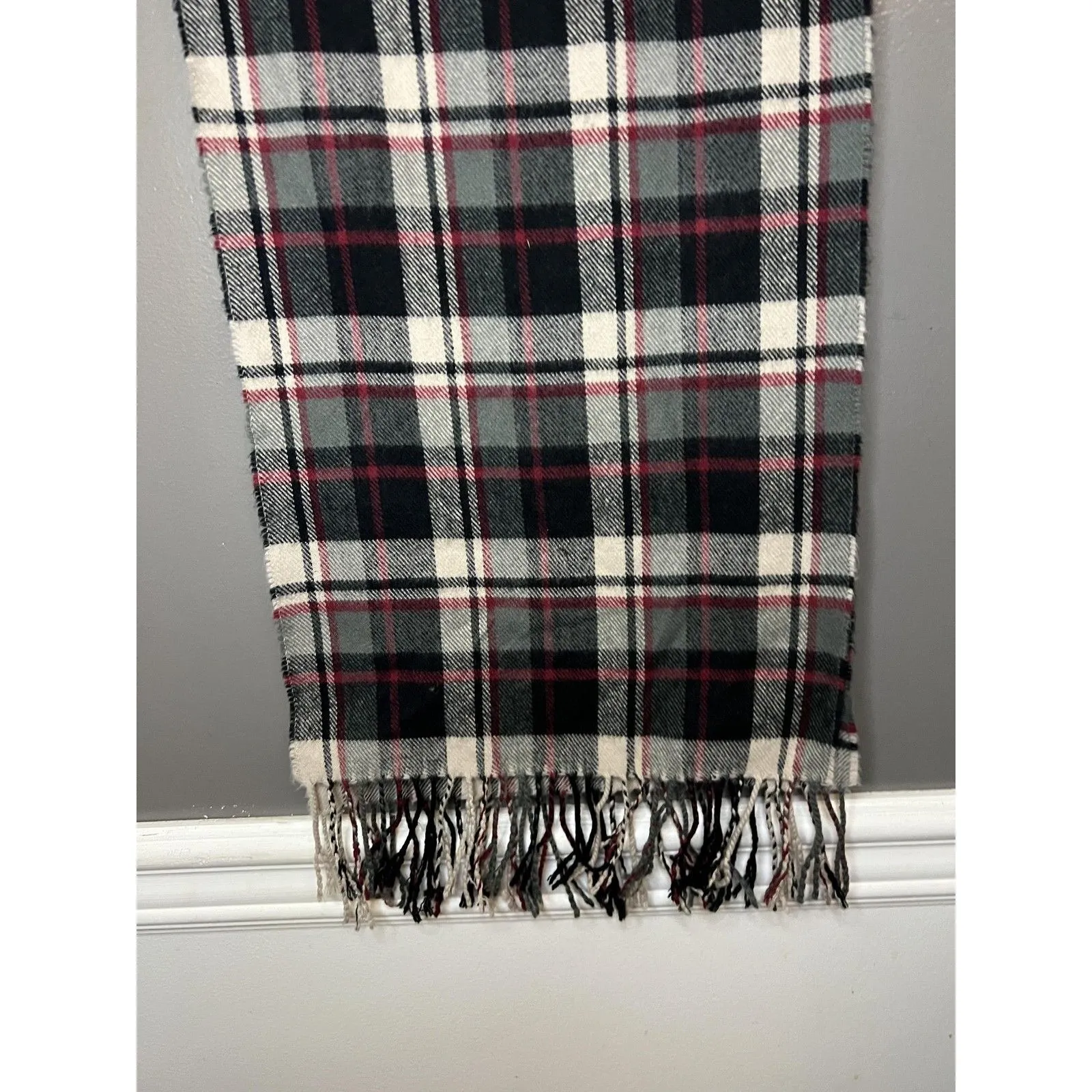 Softer Than Cashmere Scarf Womens Black Gray White Red Plaid Fringe Winter Korea - Image 3