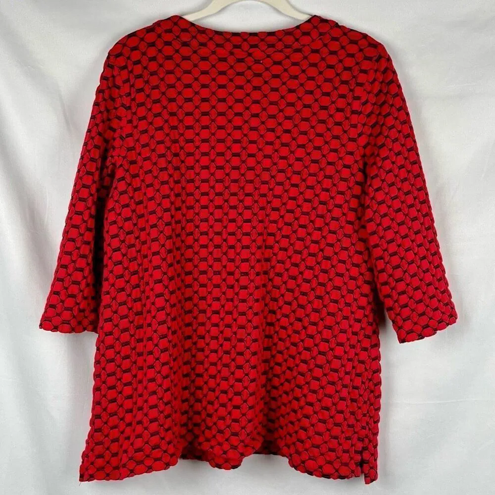 Kim Rogers 3/4 Sleeve Red Black Geometric Polka Dot Blouse 2X - Image 3