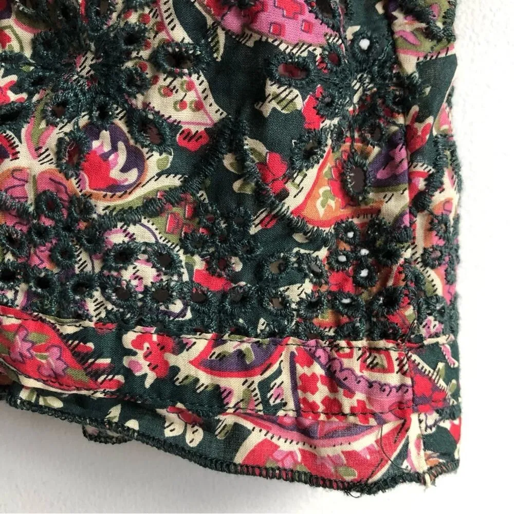 NWOT JENNIFER & GRACE Cropped Floral Peasant Puff Sleeve Boho Top Multicolor M - Image 8