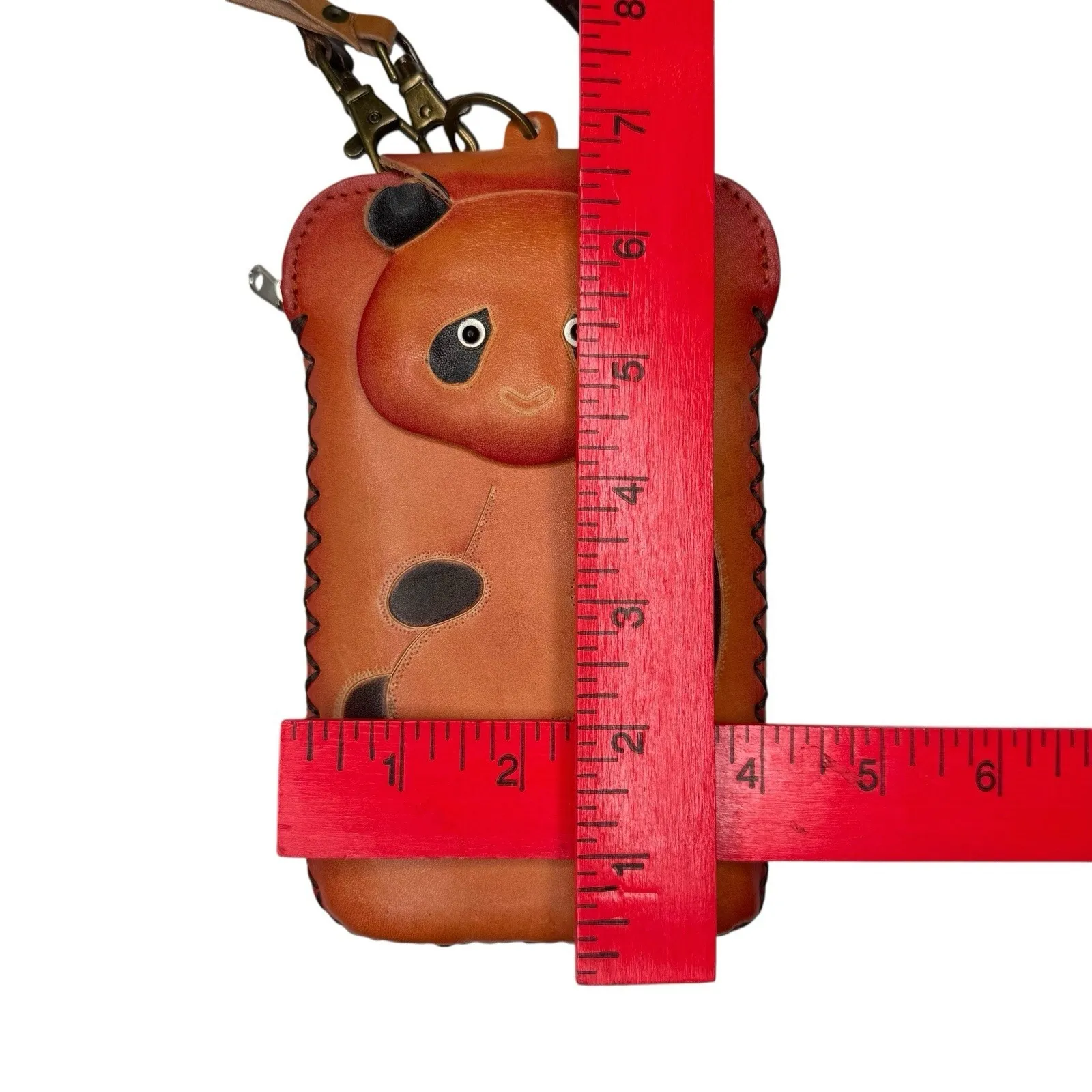 Handmade Leather Crossbody Bag Panda Bear Phone Case Purse‎ Wallet Cute! Brown - Image 7