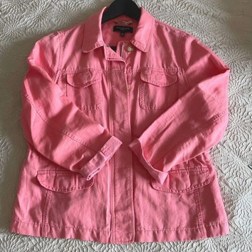 Talbots Womens Full Zip Blazer Jacket Linen Blend Lightweight Pink Medium Petite - Image 9