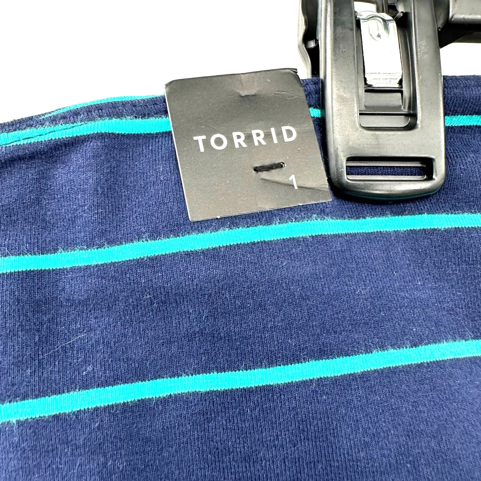 Torrid Size 1 XL Mini Skirt Navy‎ Blue Stripe Wide Band Stretch Preppy Plus NWT - Image 3