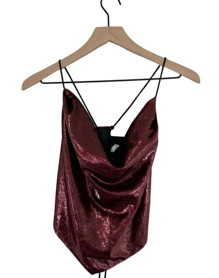 L'Academie Palmer Top Strappy Open Back Burgundy size XL - Image 3