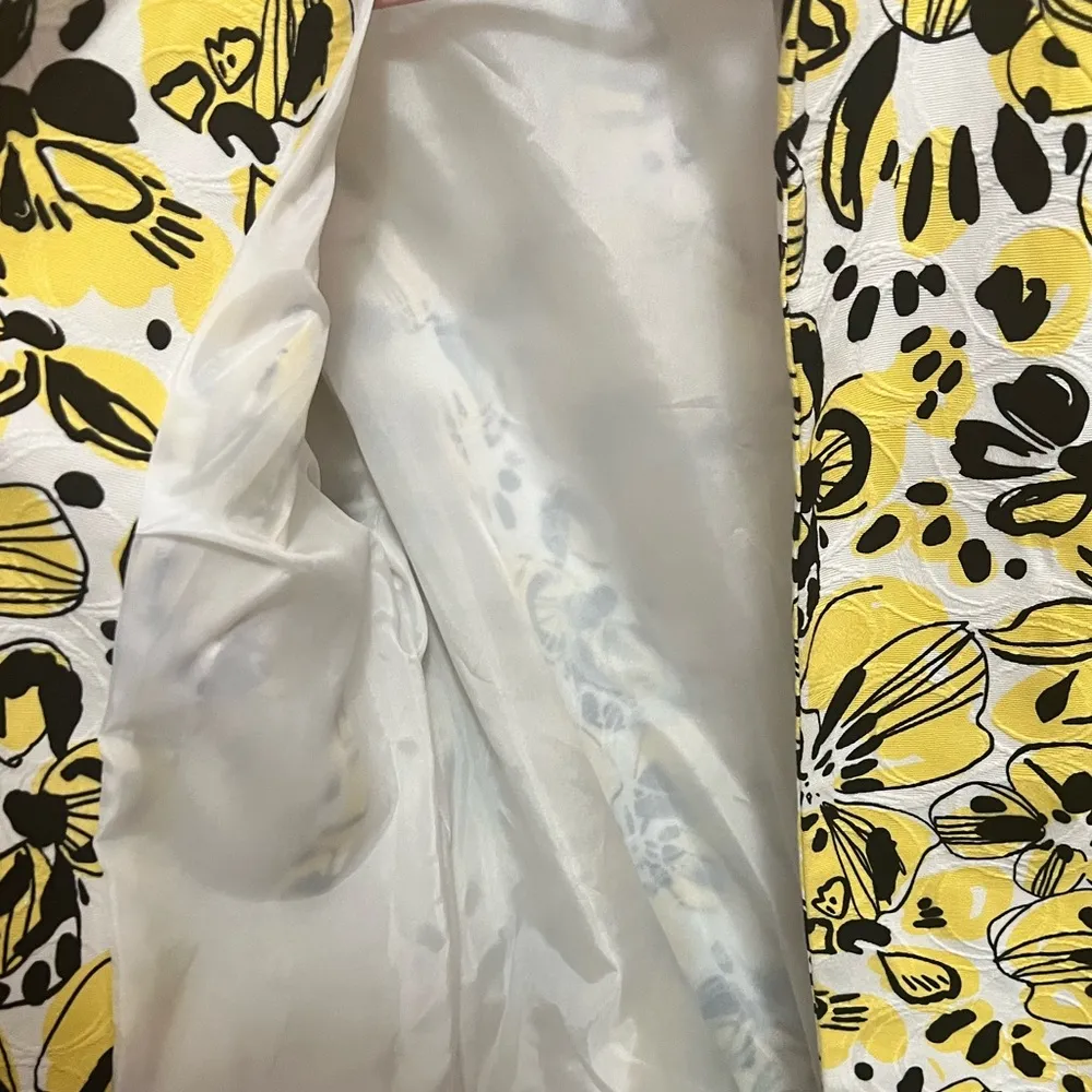 Investments Jacket Blazer Open Front Long sleeve Yellow Floral Cotton Size 12 - Image 7