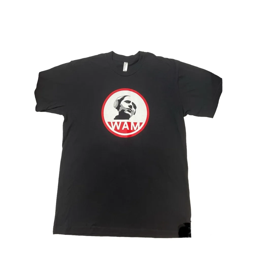 American Apparel Black Red “ WAM” Graphic Print Design T-shirt Sz L Women - Image 8
