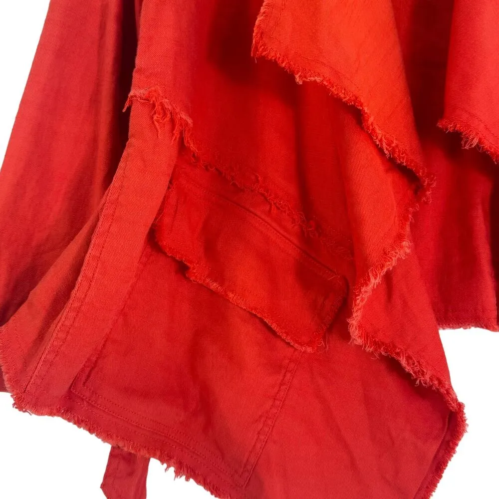 FREE PEOPLE raw femme linen orange blazer asymmetrical size large front pockets - Image 4