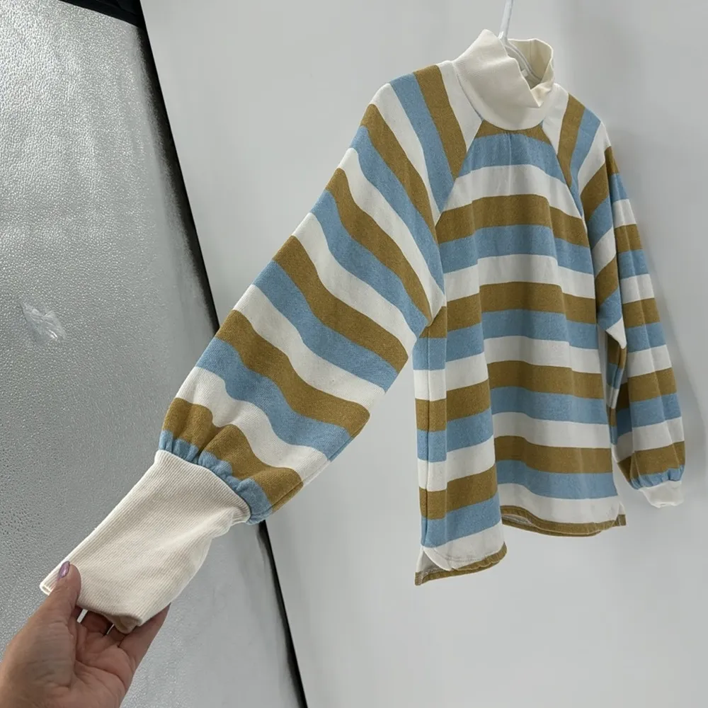 Urban Outfitters Blue, White, Mustard Stripe Sweatshirt balloon sleeve casual - Image 2