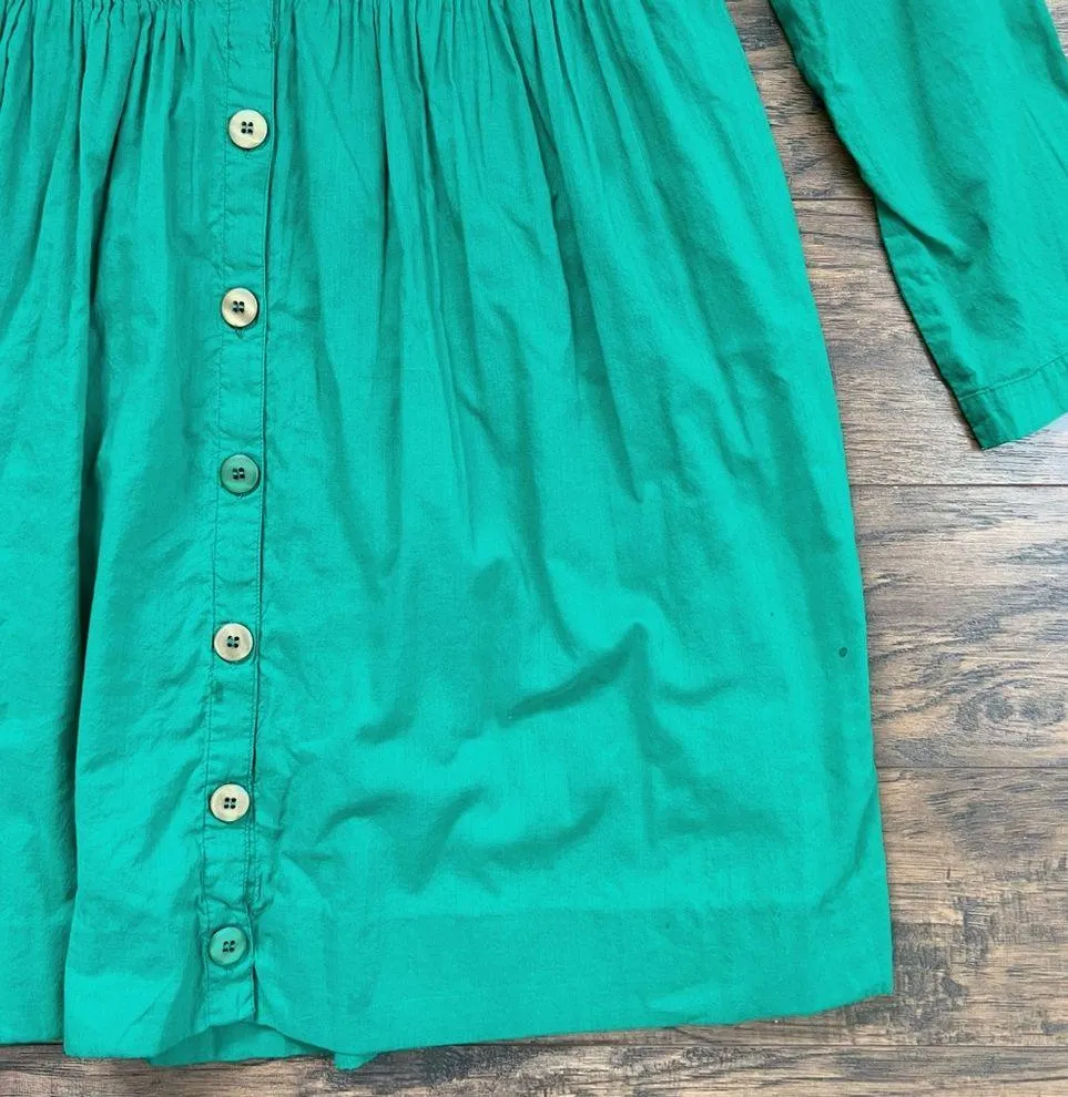 vintage • 90s Bryn Connelly green dress cotton emerald babydoll embroidered mini - Image 7