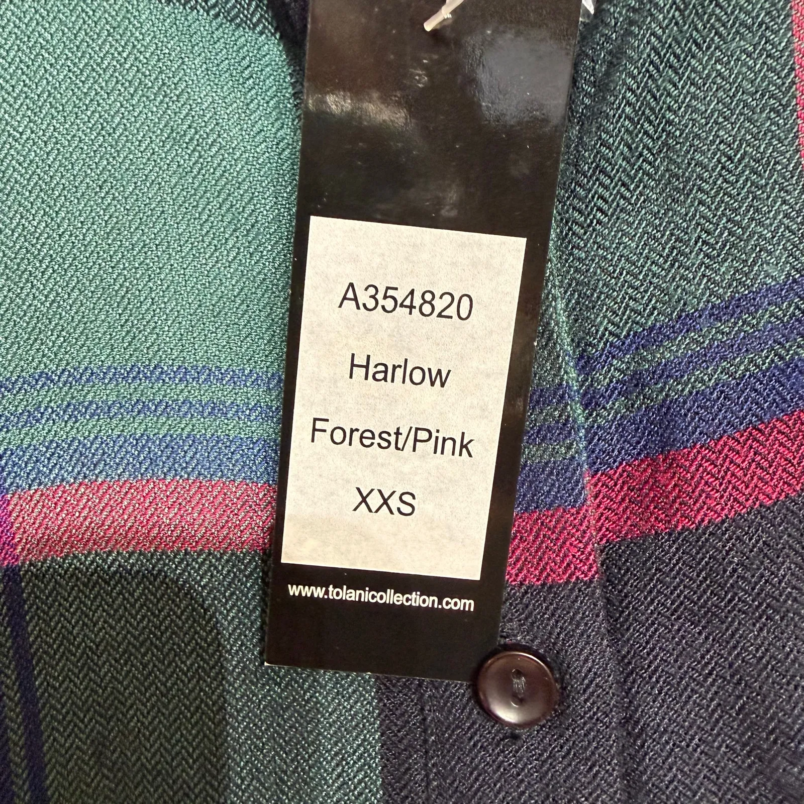 Tolani Collection Harlow Forest Green Plaid Blouse Sz XXS NWT - Image 8