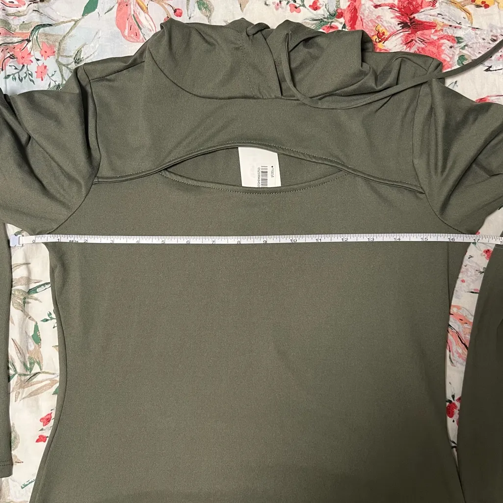 NWT Almost Famous Olive Green Cut Out Long Sleeve Hoodie Mini Dress - Image 3