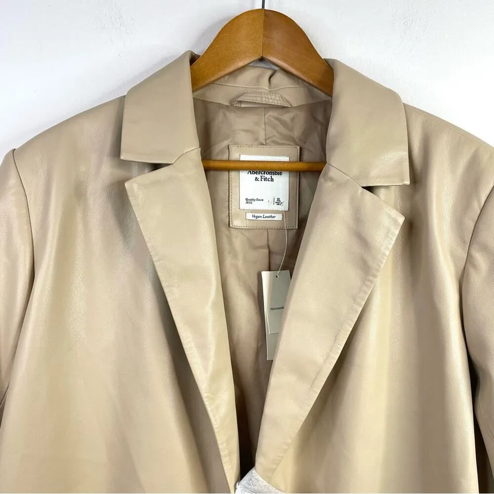 Abercrombie and Fitch Faux Vegan Leather Blazer Jacket Tan Classic womens XL new - Image 2