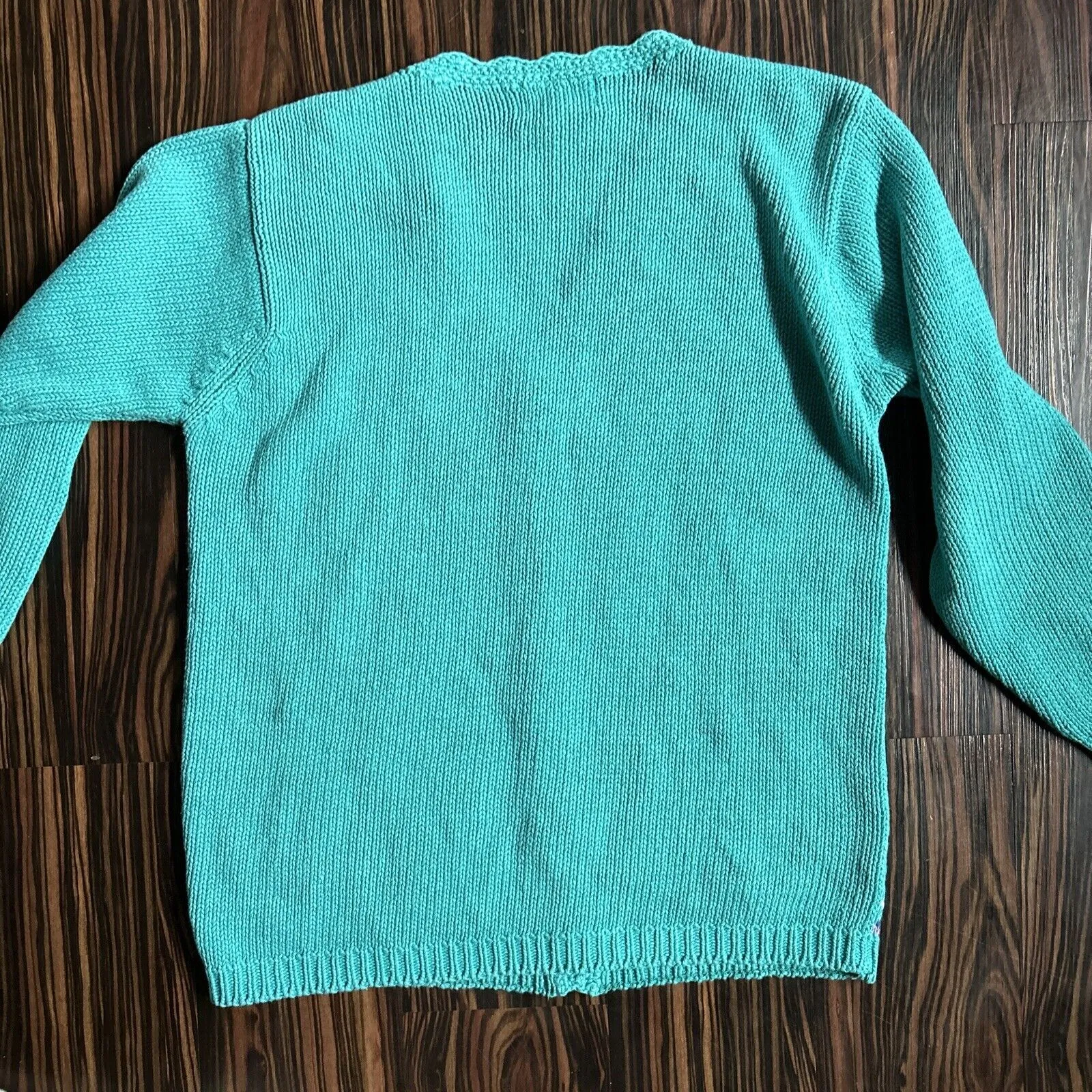Vintage Worthington Floral Teal Sweater Women's Sz Medium Knit Cardigan - Image 5