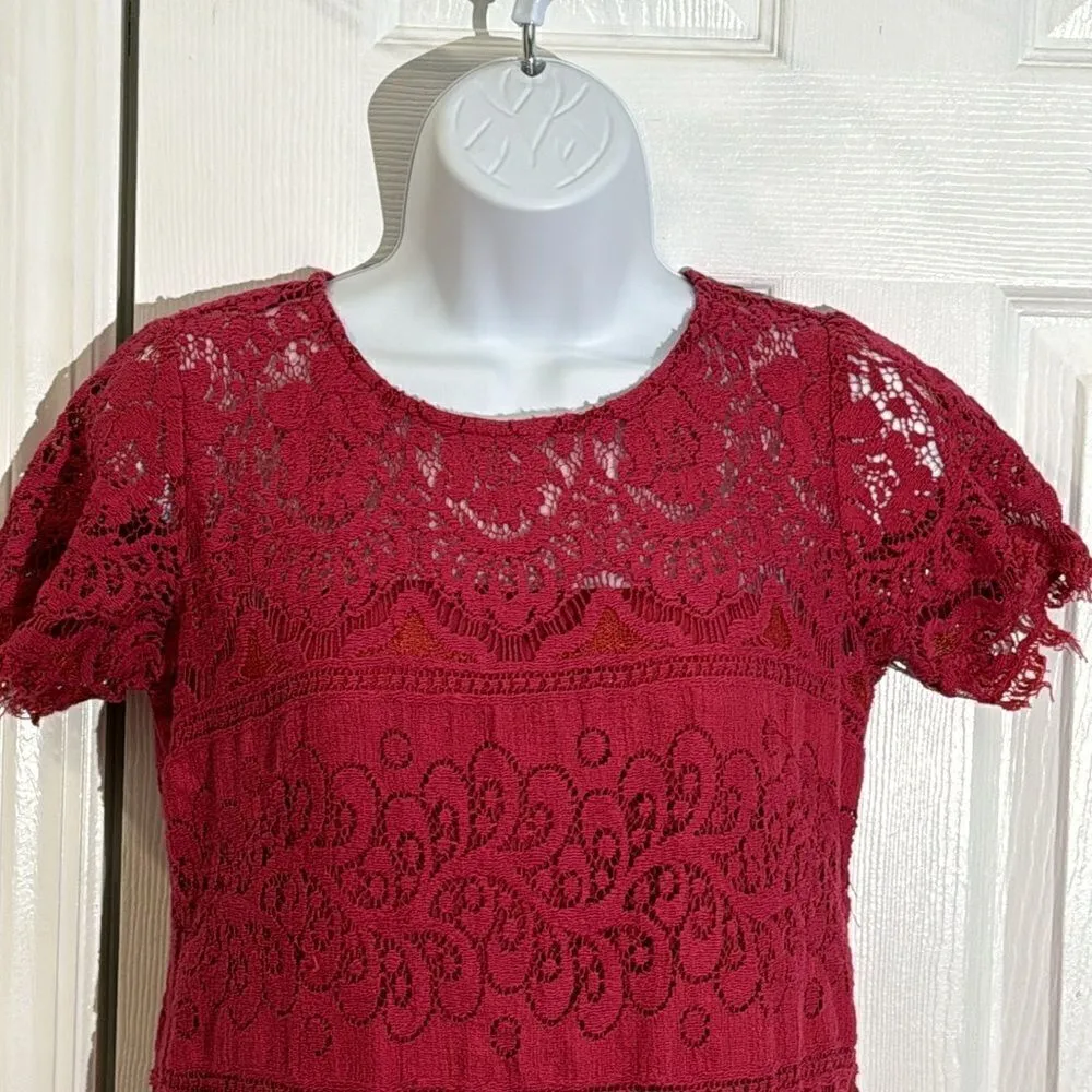 Free People Womens Sheath Dress Lace Floral Magenta Fuchsia Size 0 - Image 2