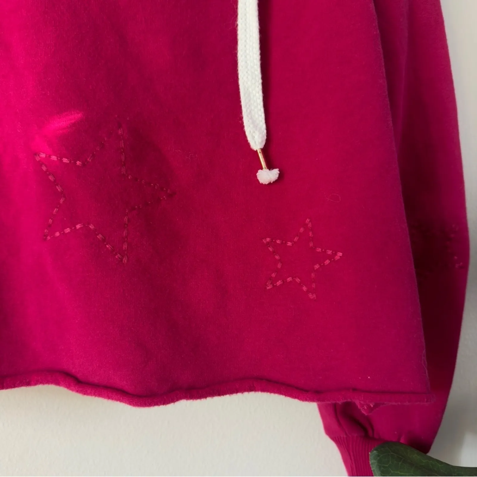 Anthropologie Saturday Sunday Embroidered Star Hoodie Cropped Drawstring Hood M - Image 6