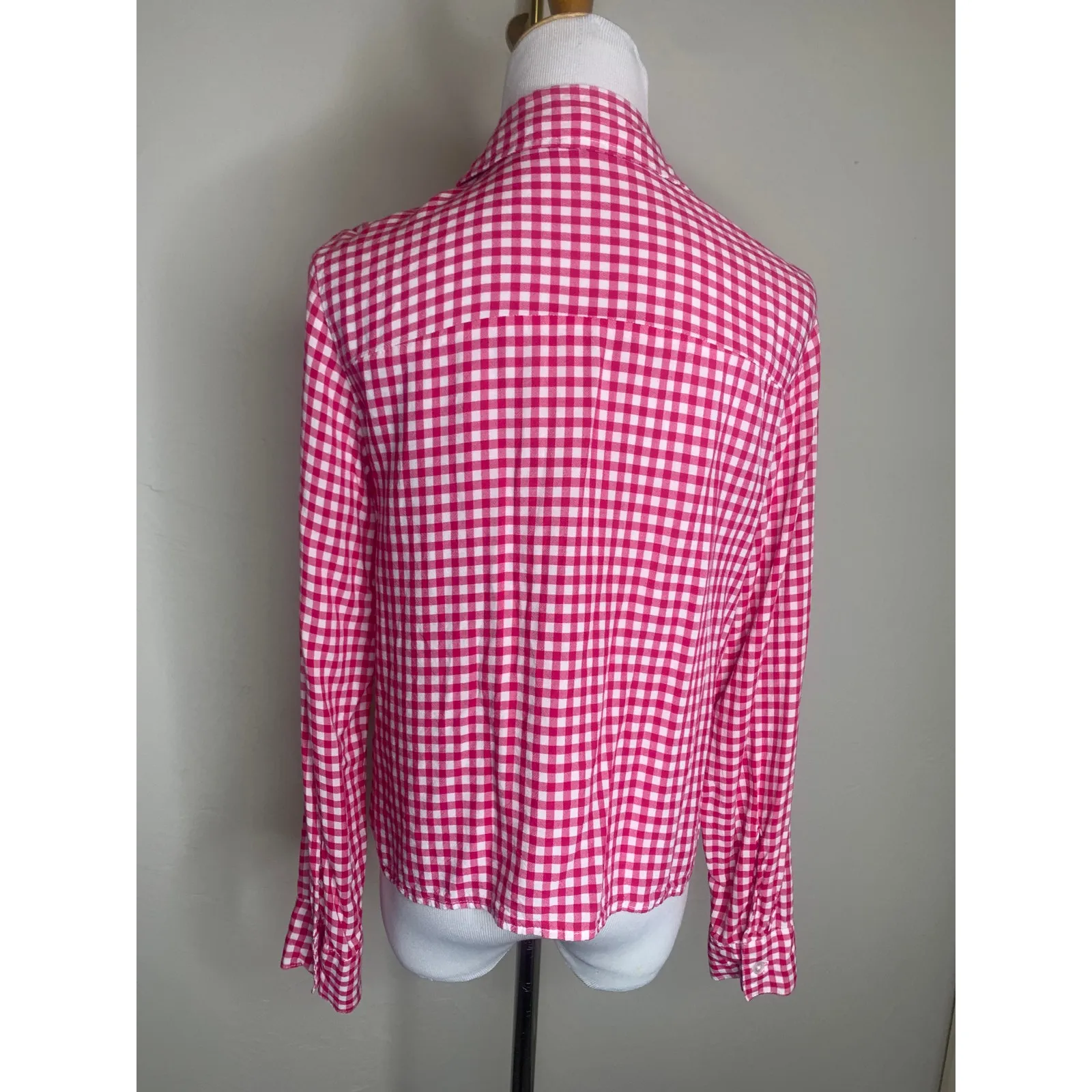 Jones NY Pink Gingham Cropped Shirt Sz Medium Western Preppy - Image 2