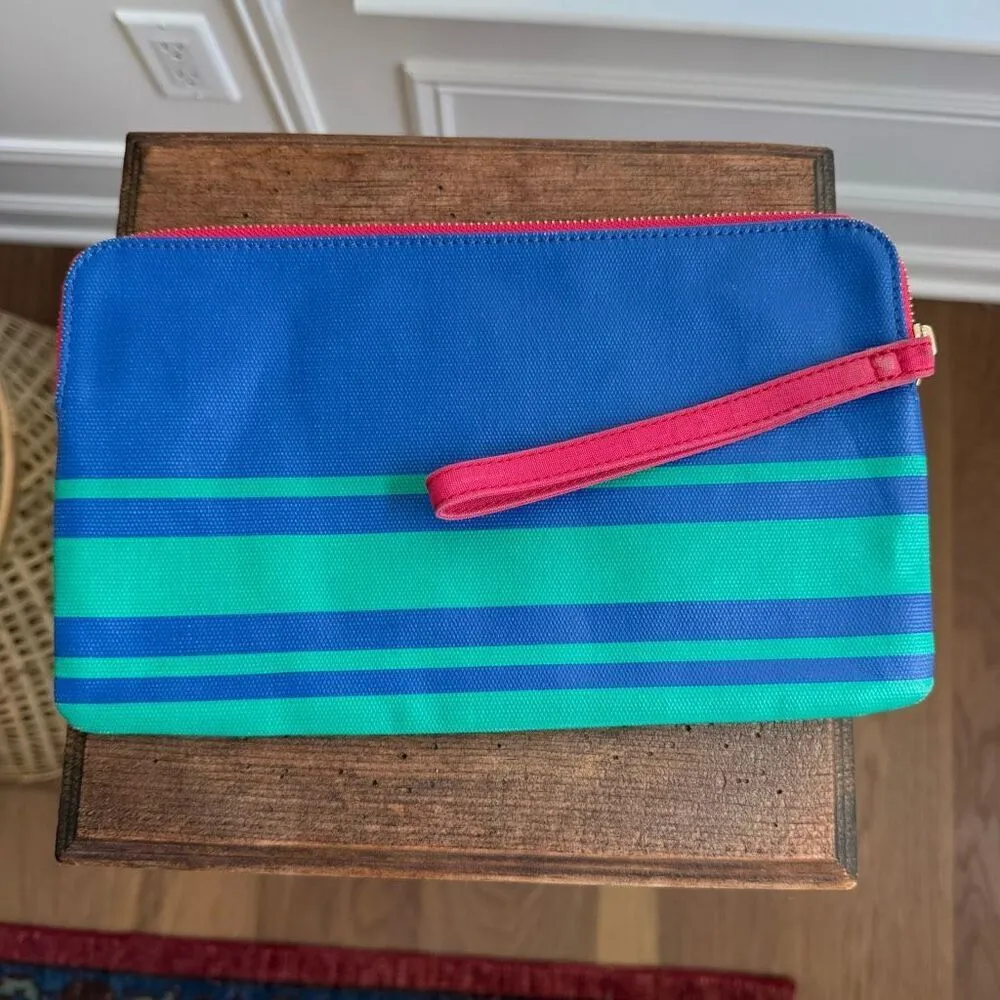Vineyard Vines Striped Zipper Aviator Blue Green Clutch Wristlet - Image 4