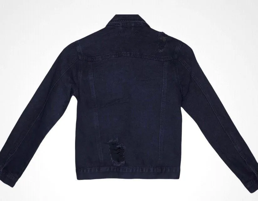 Black Distressed Jean Jacket XS - Image 2