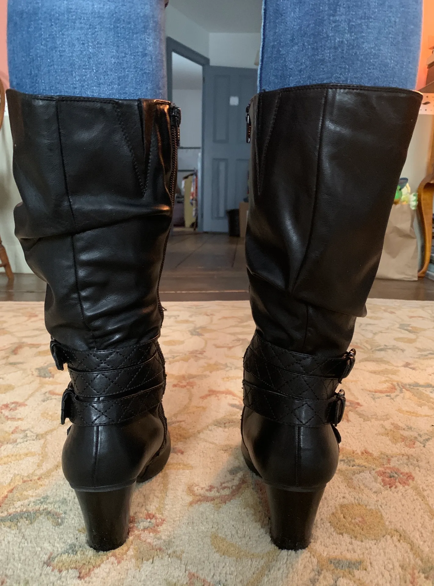 Faux Leather Shin High Boots Black Size 8.5 - Image 4