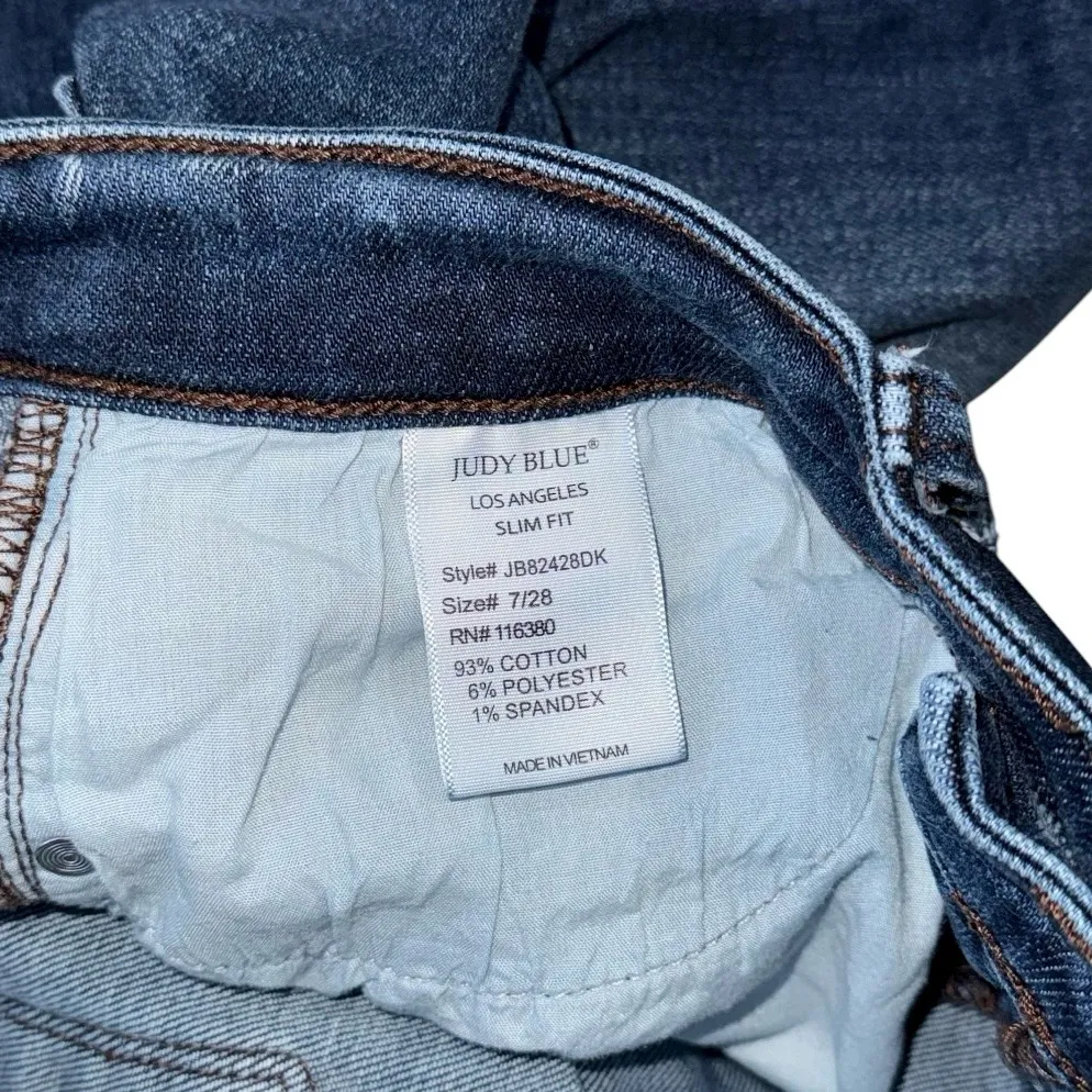 Judy Blue Miles City Mid Rise Cuffed Slim Fit Jeans Dark Blue Sz 7 / 28 JB82428 - Image 9