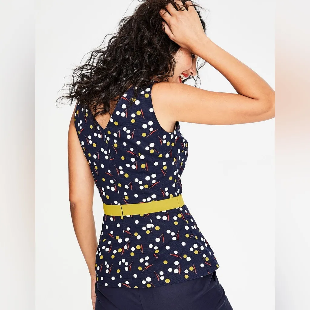 Boden Navy Blue Polka Dot Sleeveless Peplum Sinead Fitted Top‎ Sz 4 - Image 6
