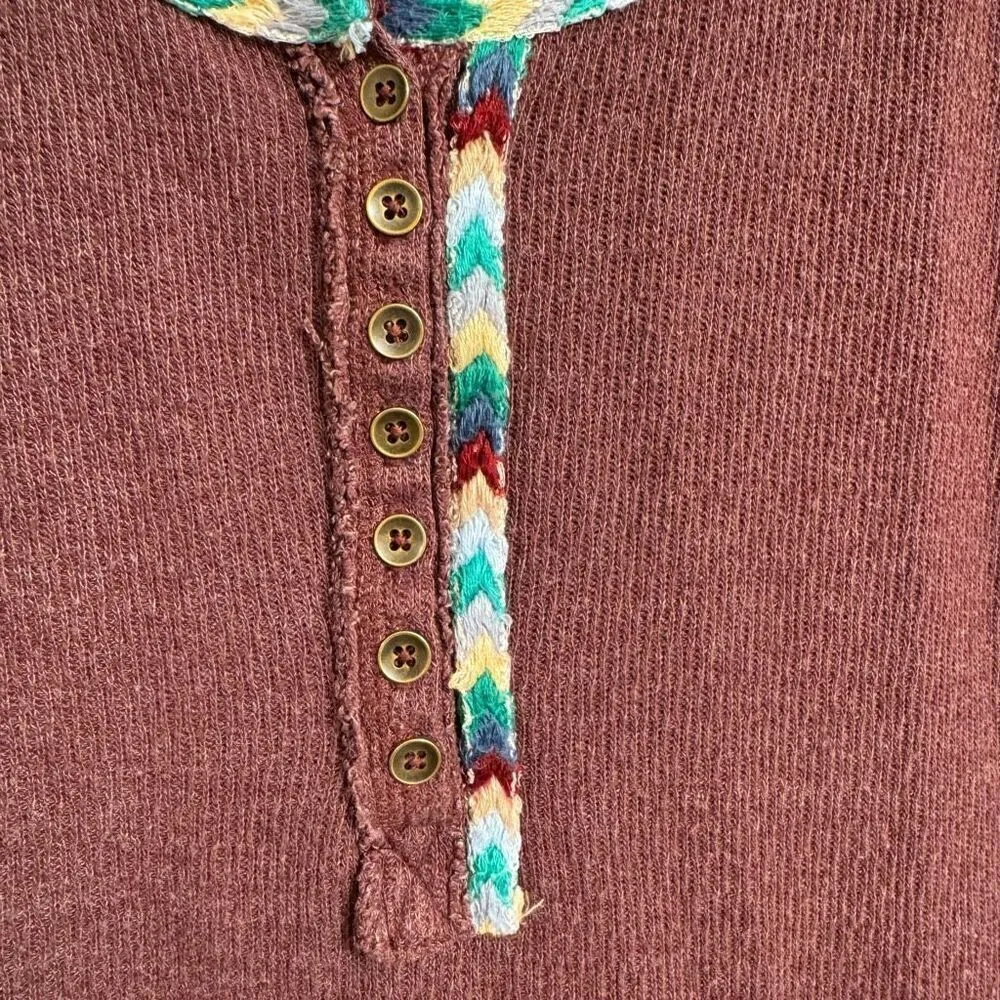 Free People Rainbow Thermal Wine Maroon Long Sleeve Boho Small - Image 5