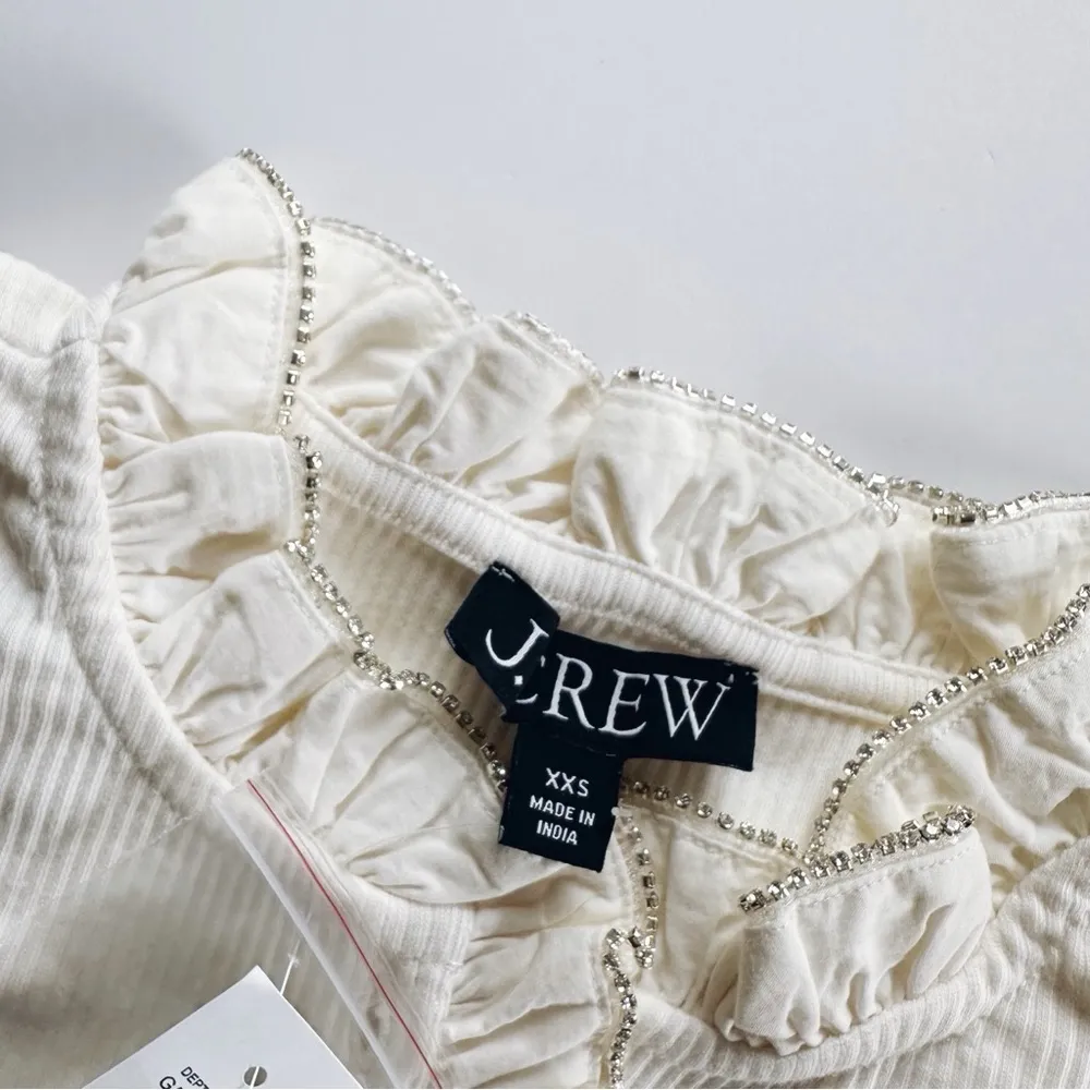 NEW J.Crew Vintage Rib Ruffle-Collar Henley T-shirt With Jewel Trim - Image 7