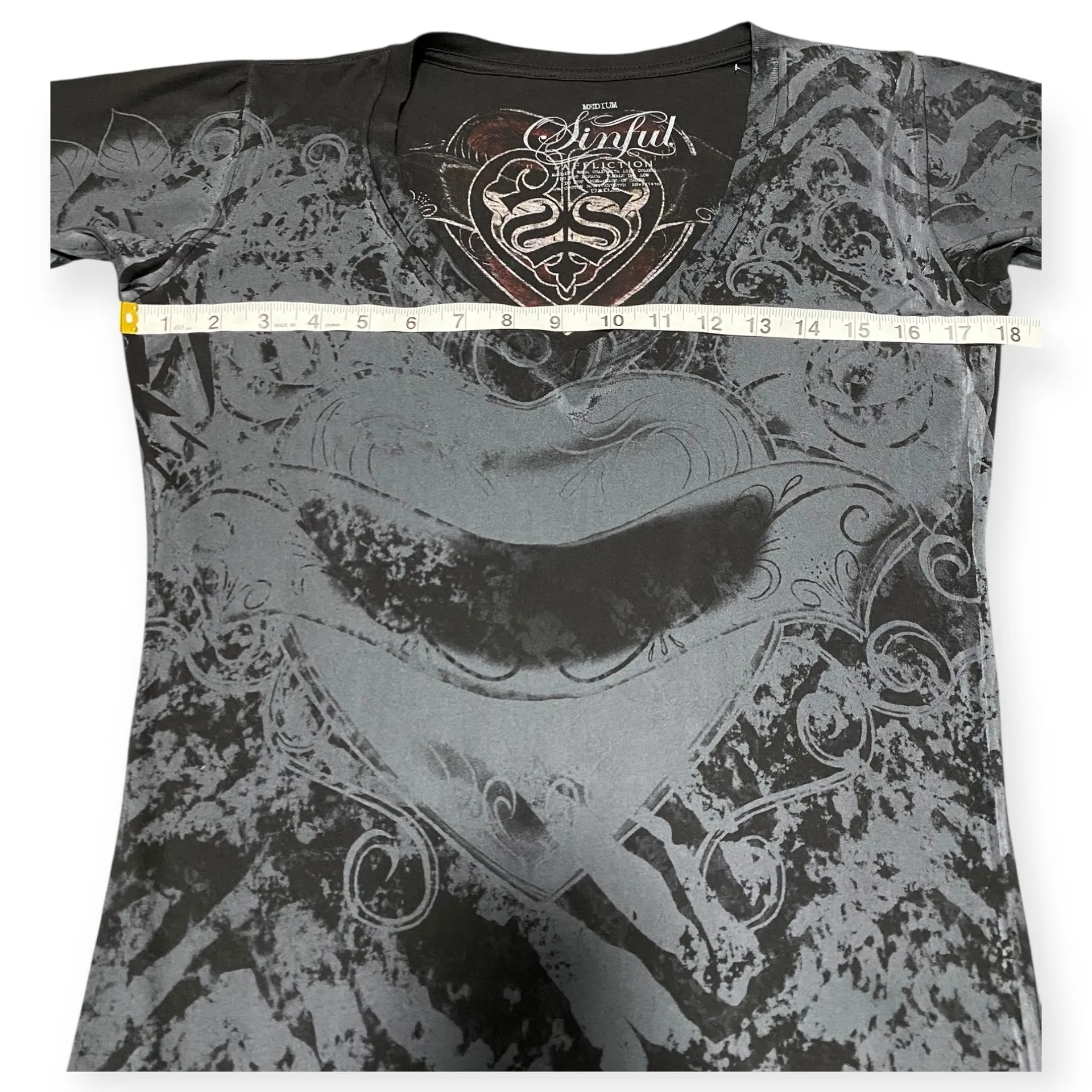 Sinful by Affliction Y2K Graphic Tee Black Red Yellow | Size M | NWT - Image 4
