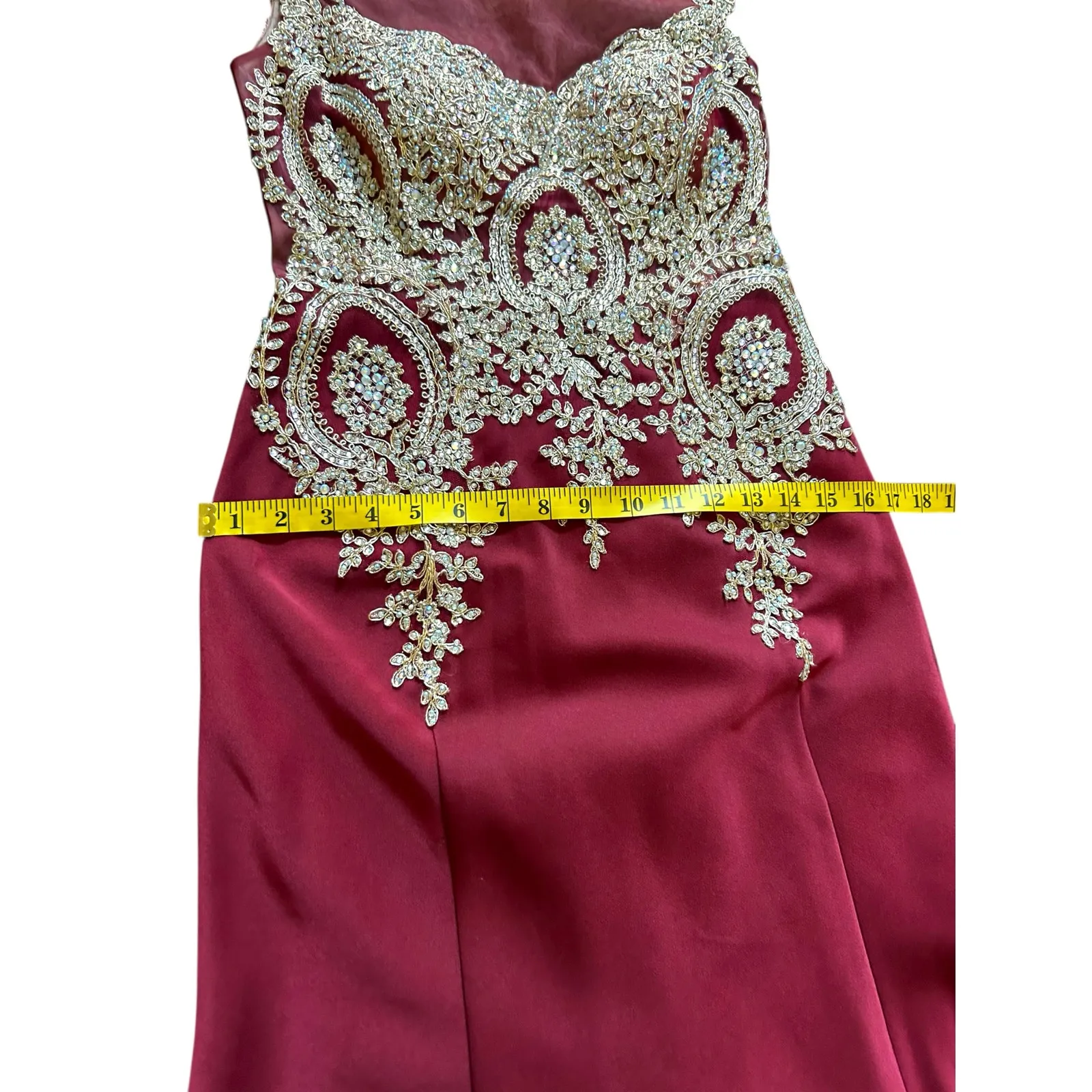Amelia Couture Burgundy Beaded Evening Gown Formal Dress - Image 10