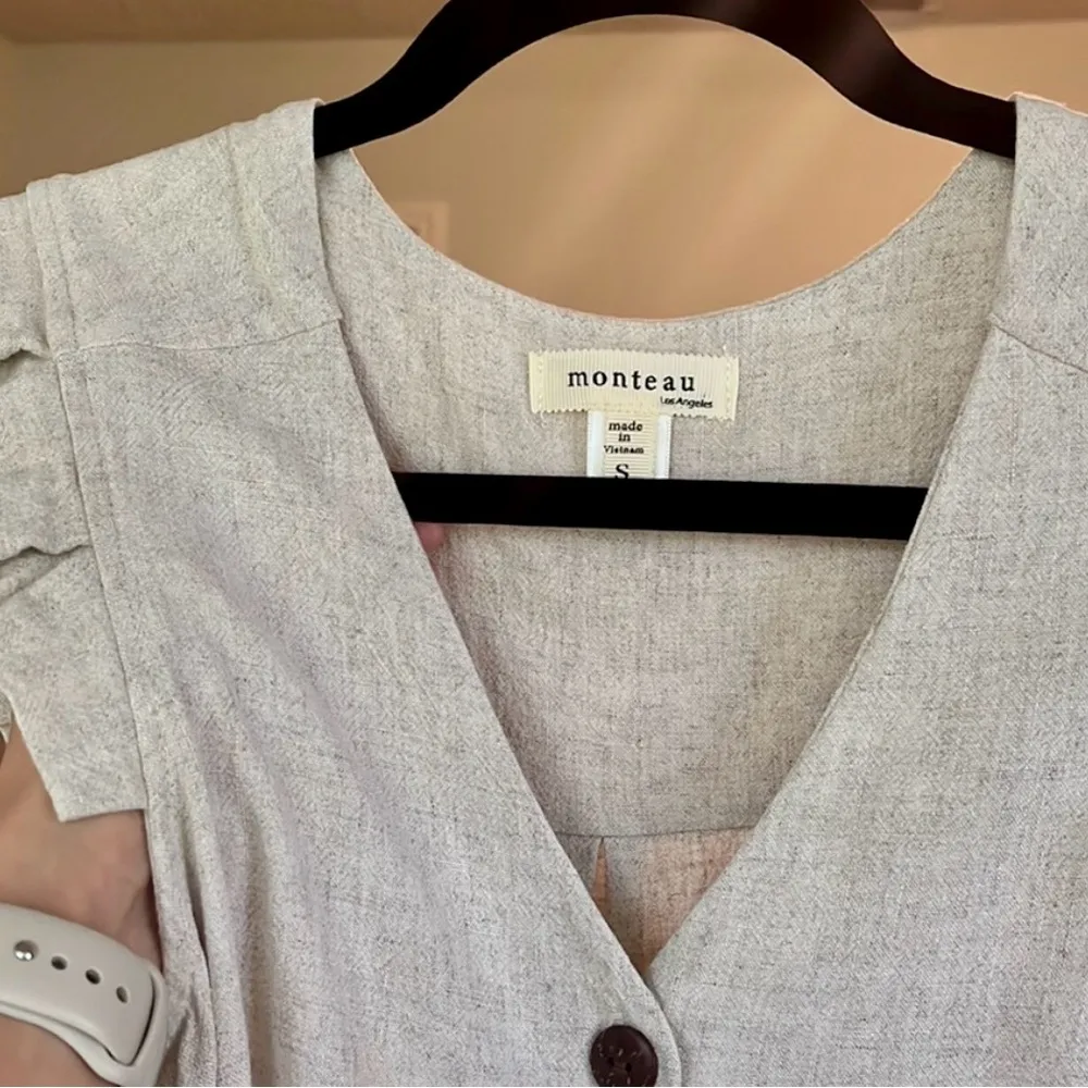 Monteau Cream Buttoned Sleeveless Midi Dress - Image 5