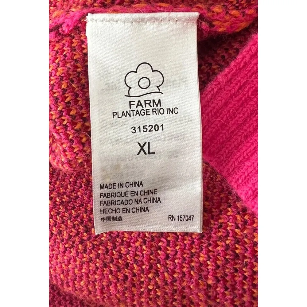 FARM RIO Cutout Asymmetrical Knit Bold Pink Floral Turtleneck Wool Blend Sweater - Image 13
