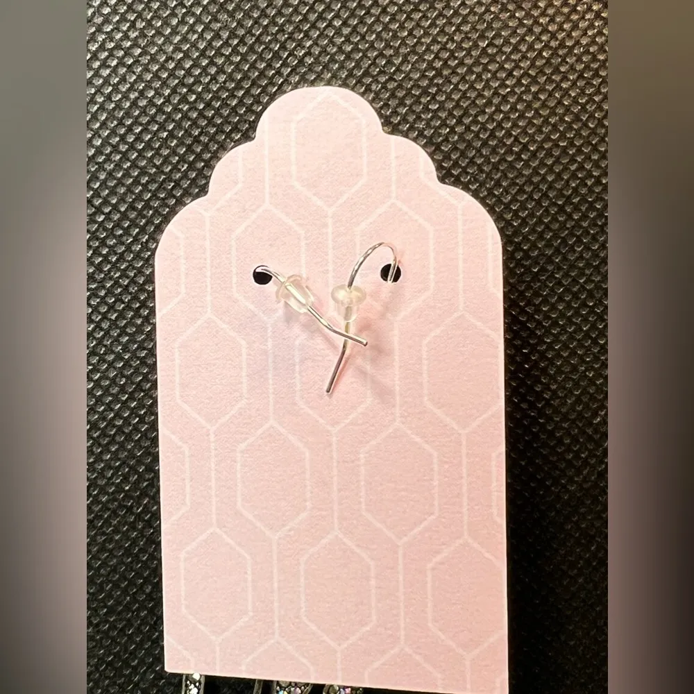 Rhinestone Safety Pin Dangle Earrings Silver Tone New - Image 3