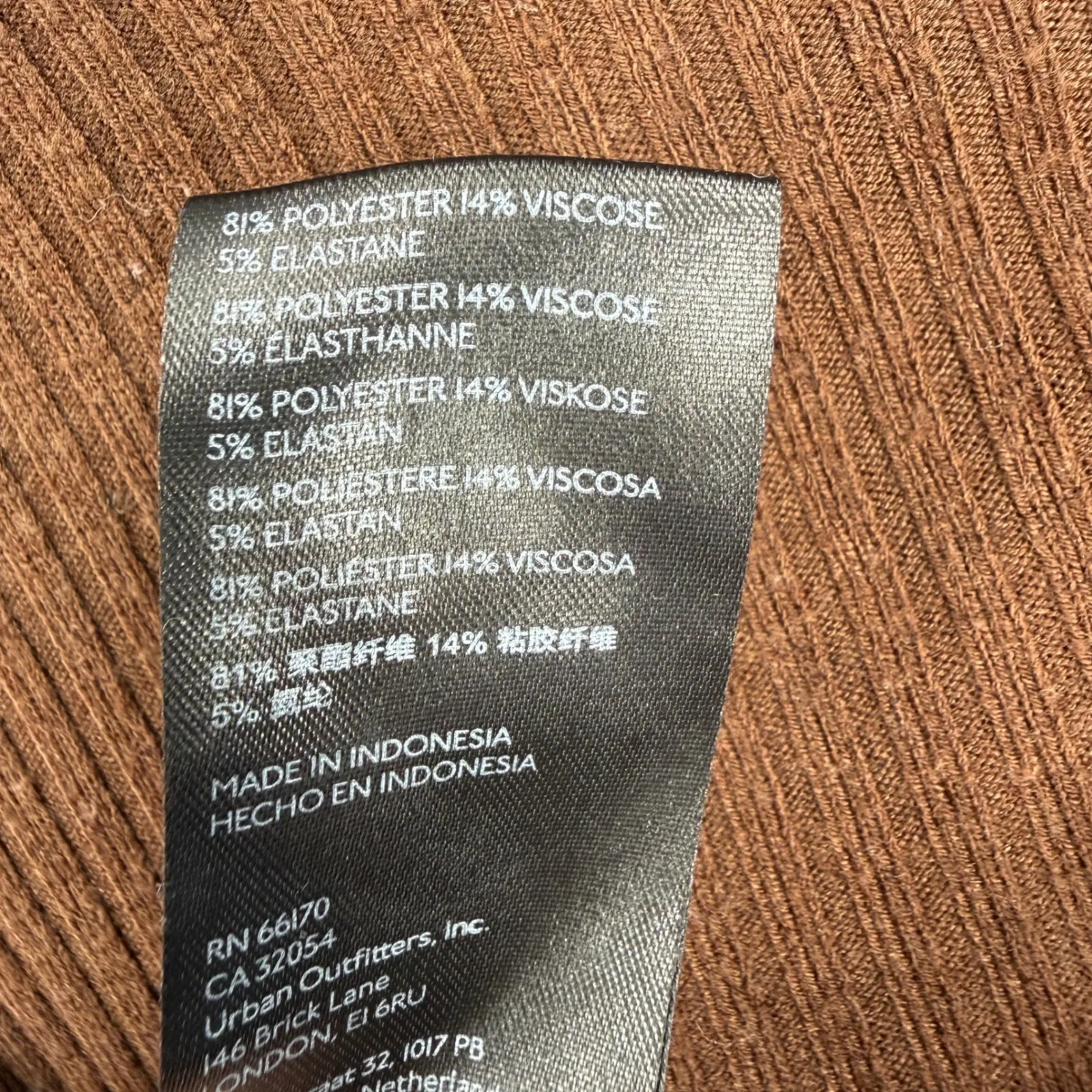 Urban Outfitters Brown Ribbed Knit Long Sleeve Square Neck Top Cropped XS - Image 4