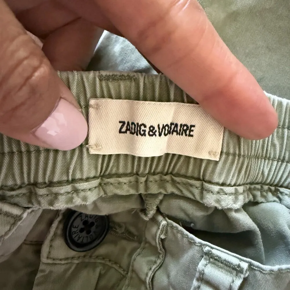 Zadig & Voltaire Pamela Side-Stripe Cotton Green Lightweight Trousers Sz 38 (M) - Image 5