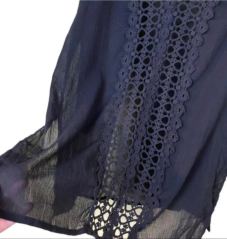 Studio West By The Beach Black Cotton Crochet Swimsuit Coverup Size Large - Image 6