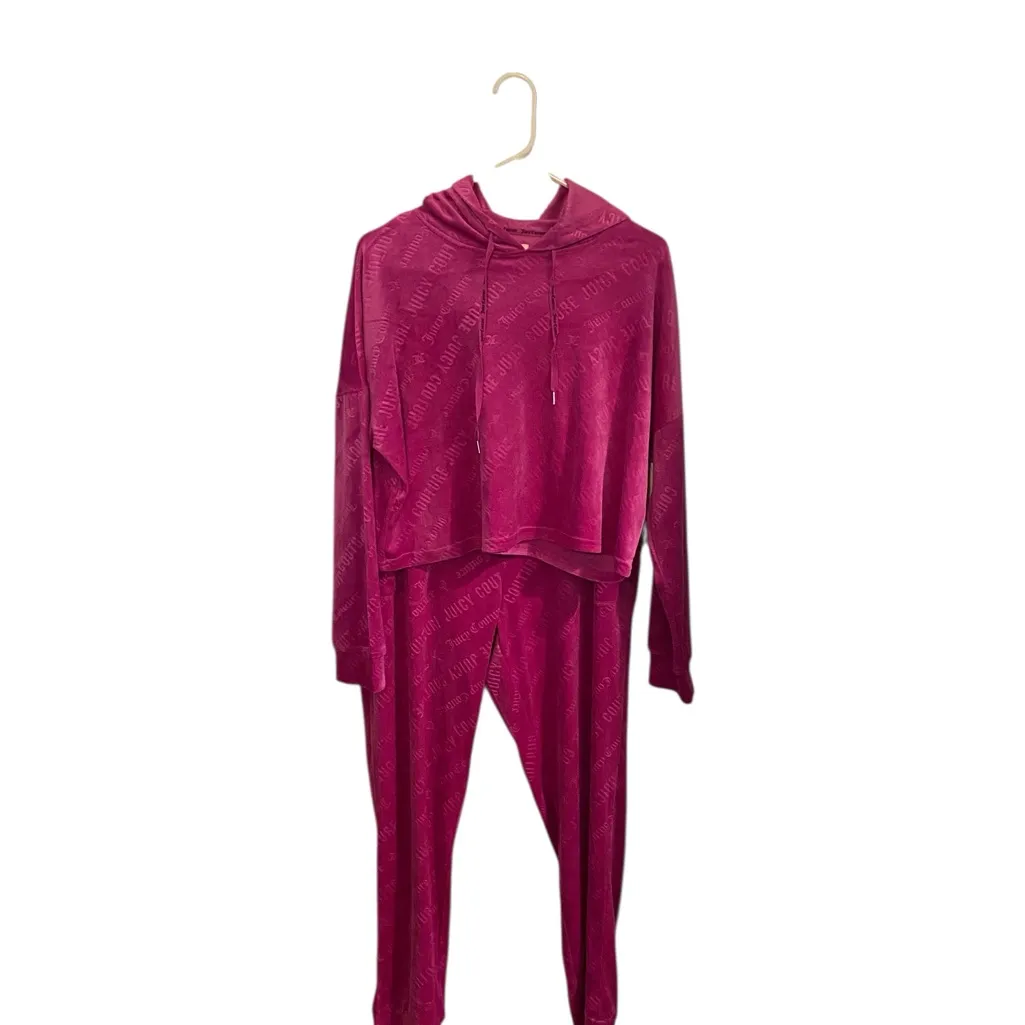 Juicy Couture Pink Velour Set Tracksuit Sleepwear Loungewear Holiday pajamas - Image 5