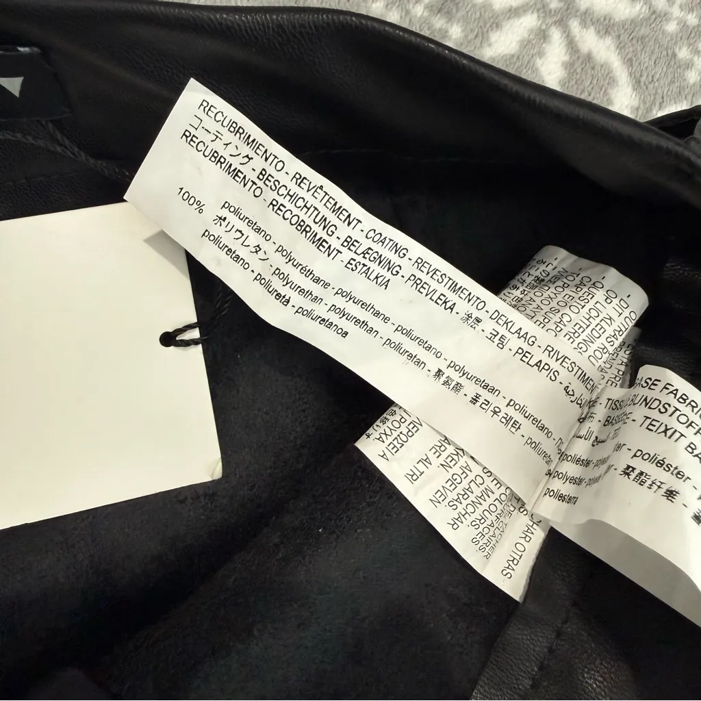 NWT‎ Zara Black Faux Leather Pants High Rise Full Length Wide Leg Size Small - Image 5