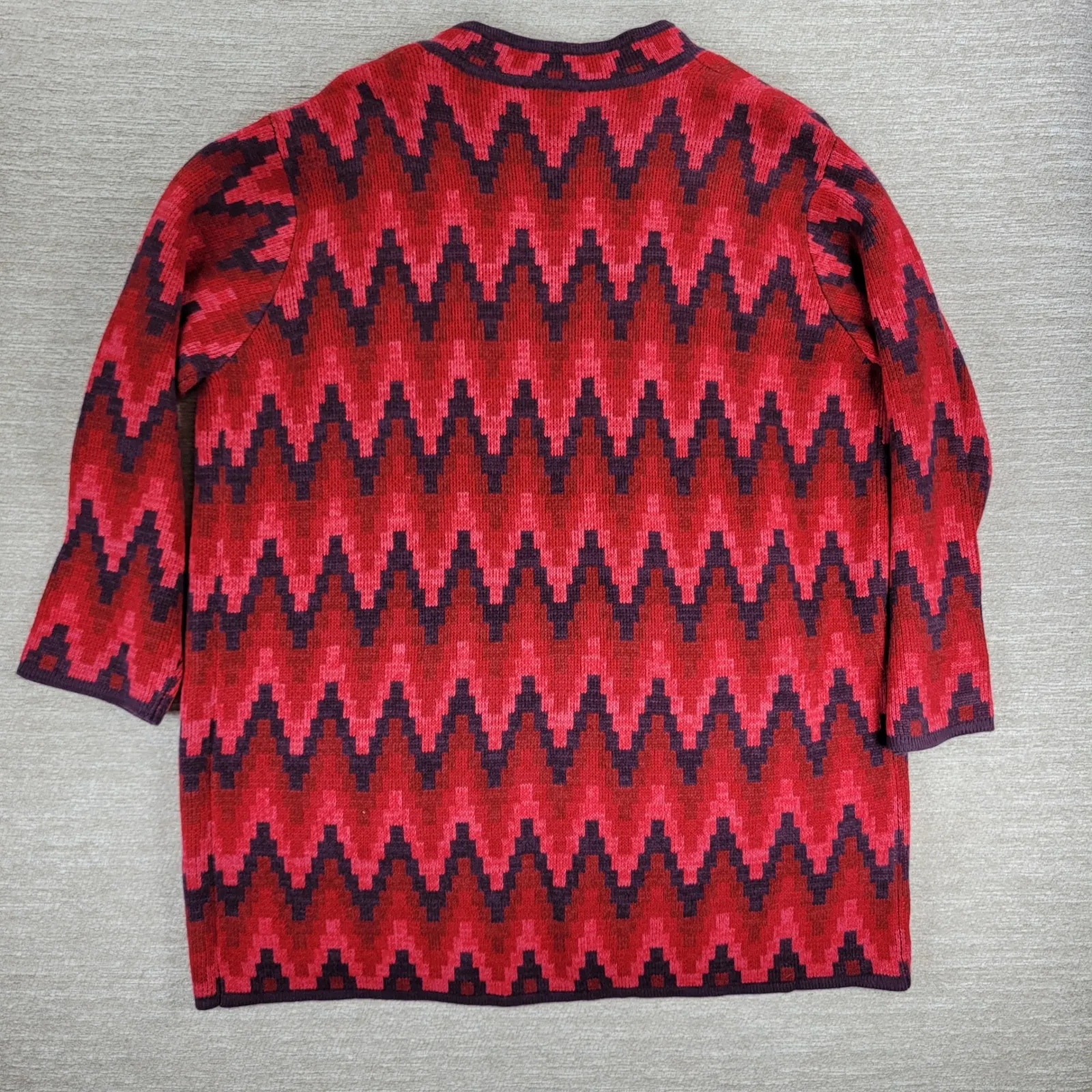 Westbound Cardigan Sweater Womens XL Red Geometric Chevron Knit Open Front Long - Image 10