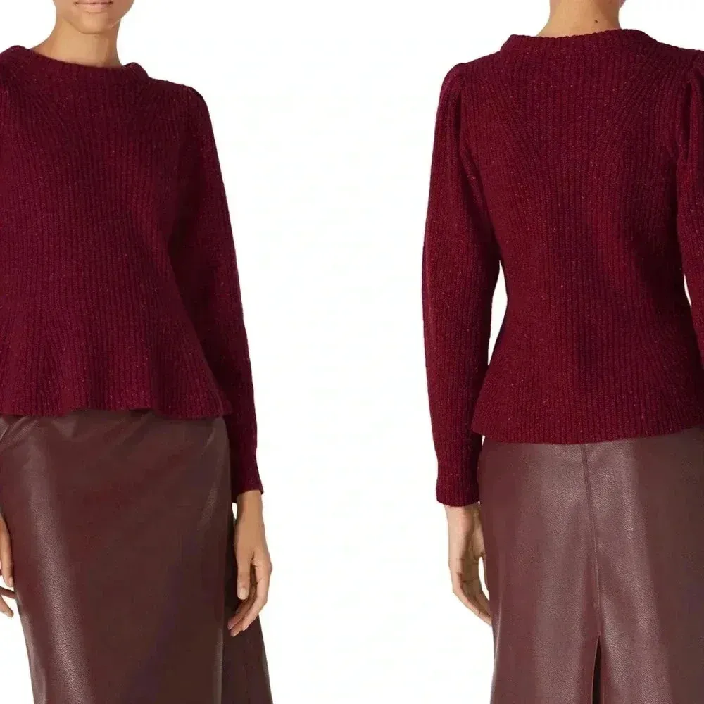 Rebecca Taylor La Via Red Ribbed Peplum Sweater Berry Revolve Size Small - Image 3