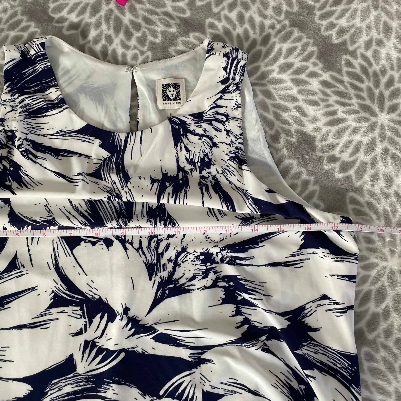 Pleated Bloomcore Dress Size 6‎ Navy White Floral Mature A-Line Anne Klein Work - Image 5