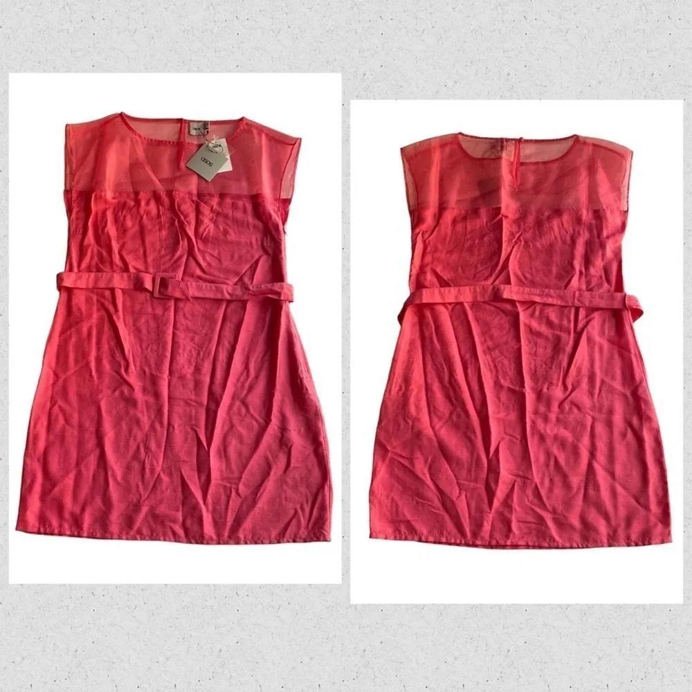 ASOS Mini Dress Pink Size 8 Sheer Sleeveless Crew Neck Belt NWT Mini Barbiecore - Image 5