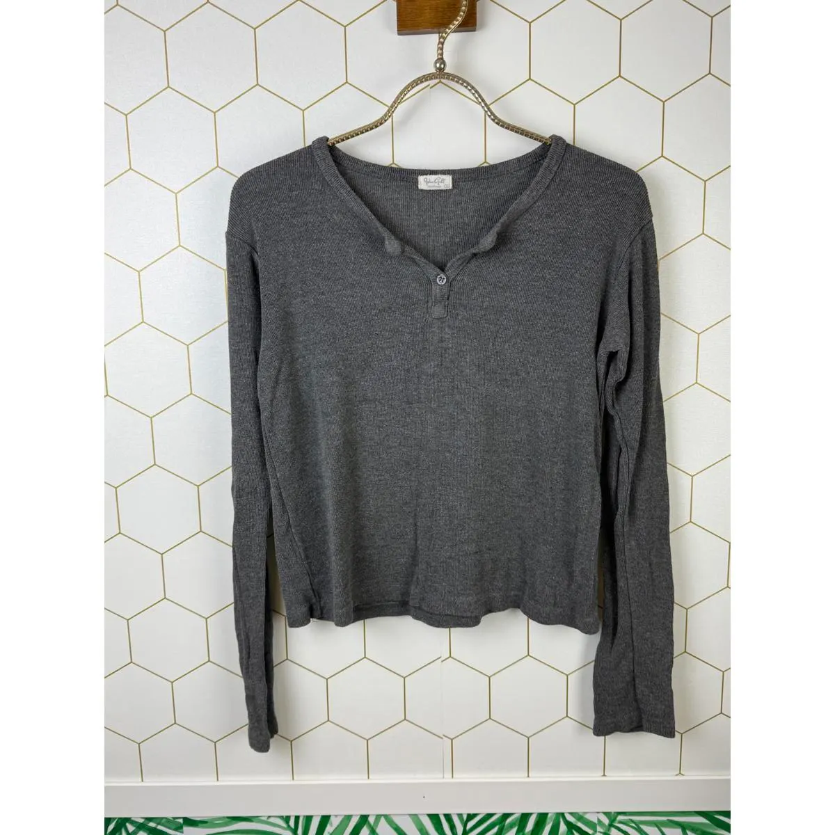 John Galt Dark Gray Callan Thermal Long Sleeve Top - O/S - Image 6