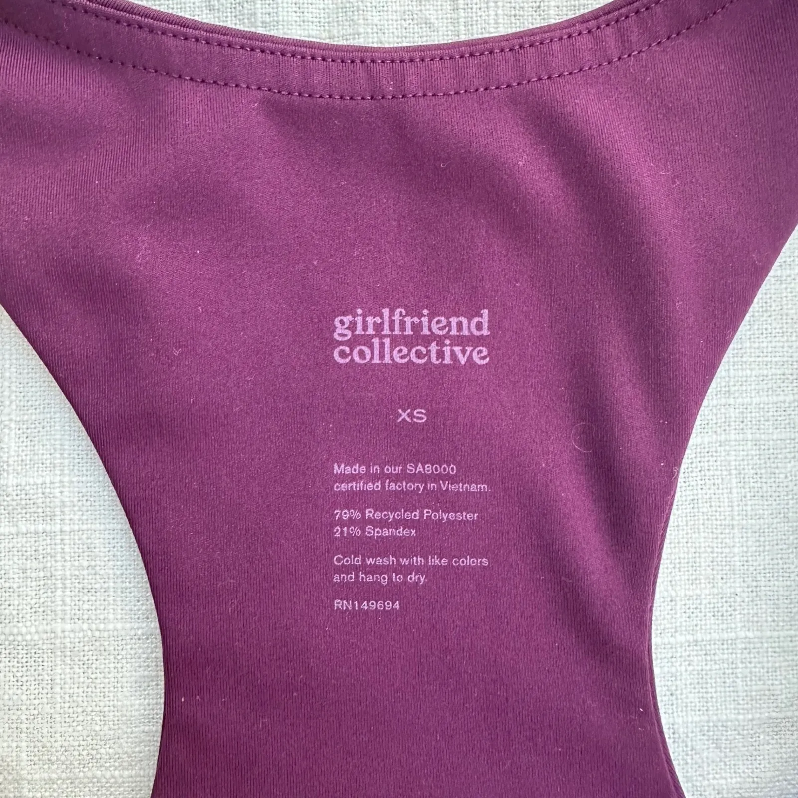 Girlfriend‎ Collective Plum Paloma Racerback Sports Bra XS Activewear Maroon - Image 4