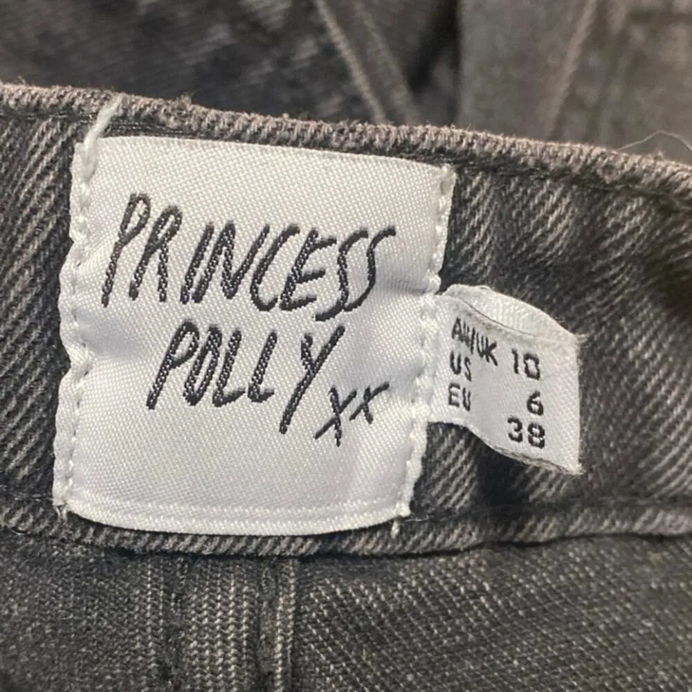 Princess Polly Women's Black Straight High Waist Distressed Denim Jeans Pants 6 - Image 4