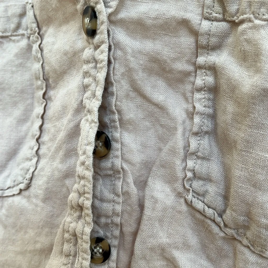 Zara Beige Linen Button-Up Shirt - Image 4