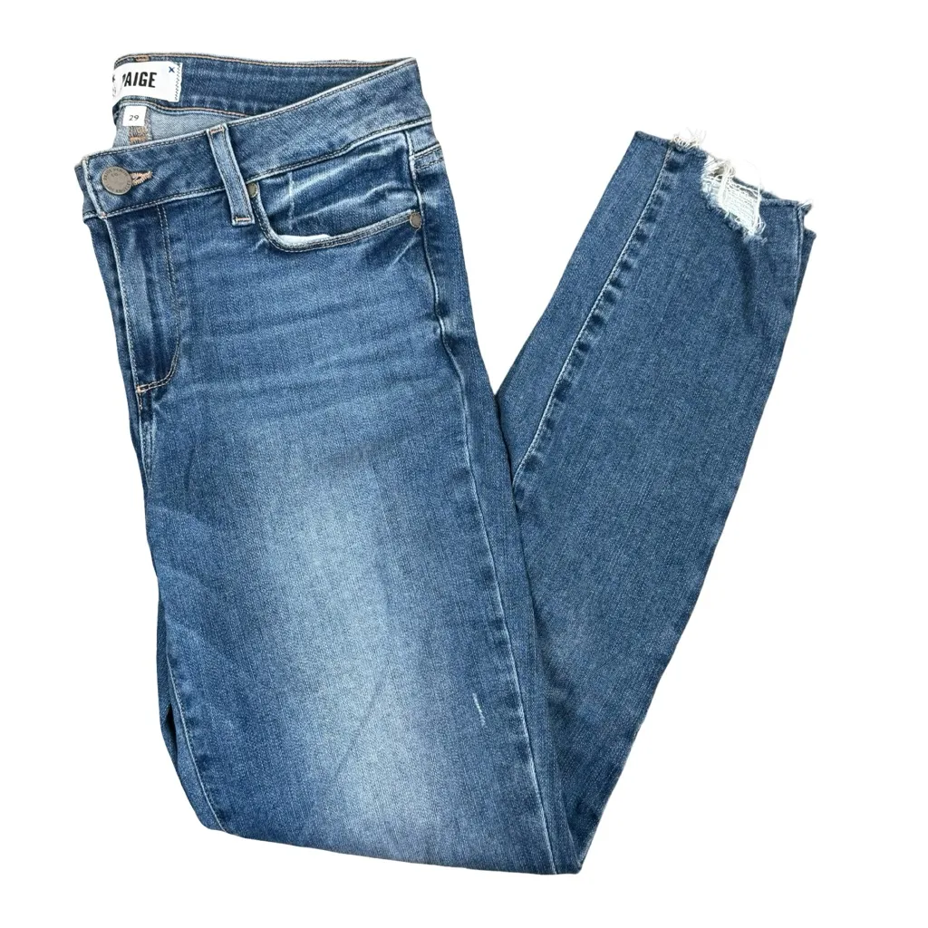 Paige Verdugo Ankle Flo Destructed Distressed Blue Denim Jeans Women’s 29 - Image 2