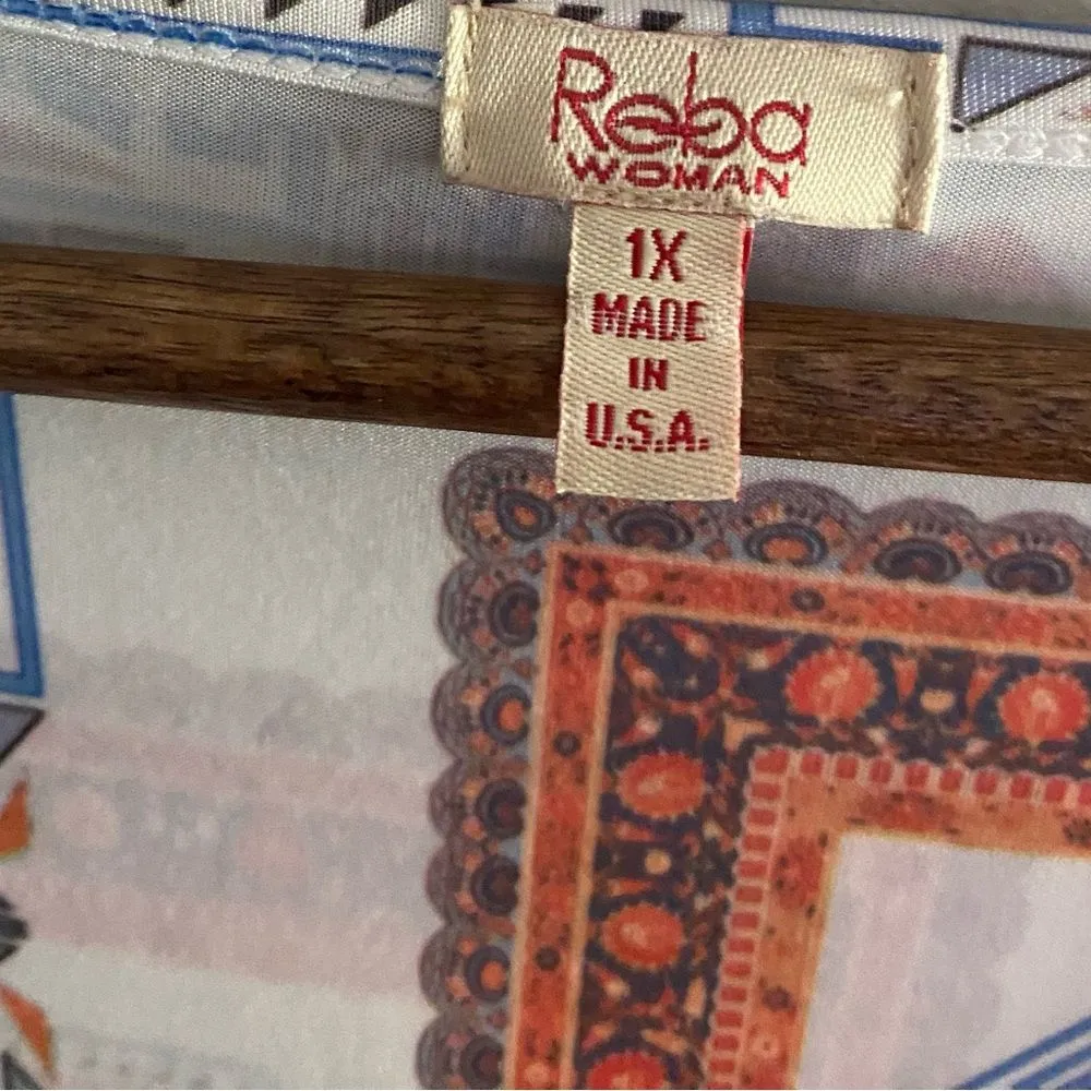 Reba Woman V-neck Jeweled 3/4 Sleeve Tunic Top Blouse Blue White Orange plus 1X - Image 6