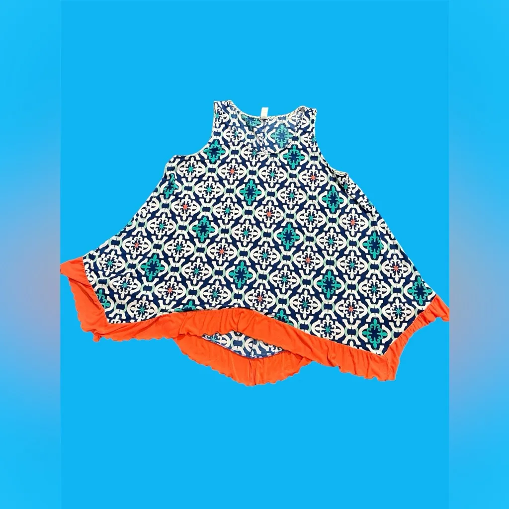 Perfectly Priscilla Made in USA Vibrant Sleeveless Tunic with Geometric Design Blue Size XL - Image 8